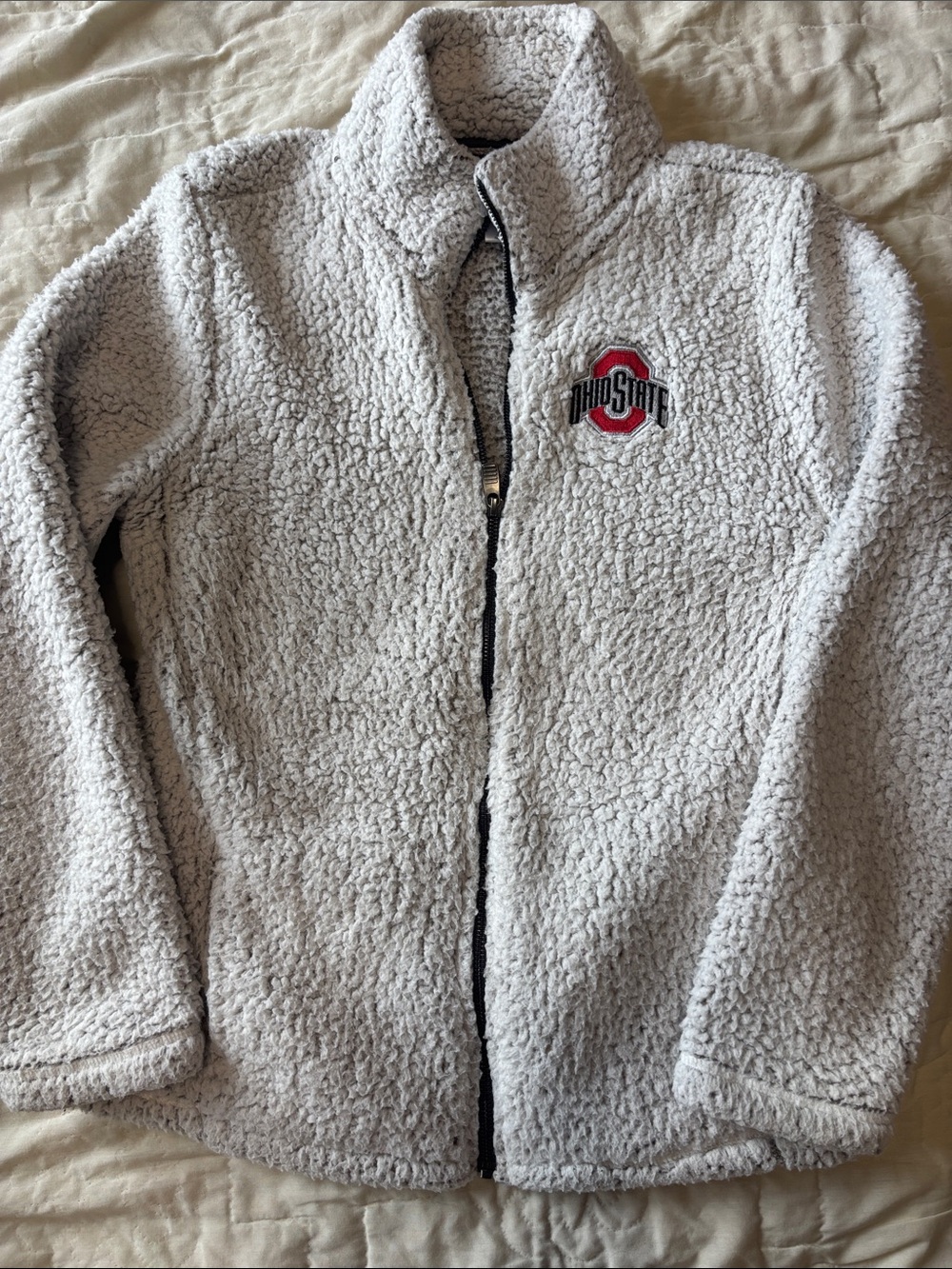 Juniors' Cream Sherpa Zip-Up Ohio State Jacket